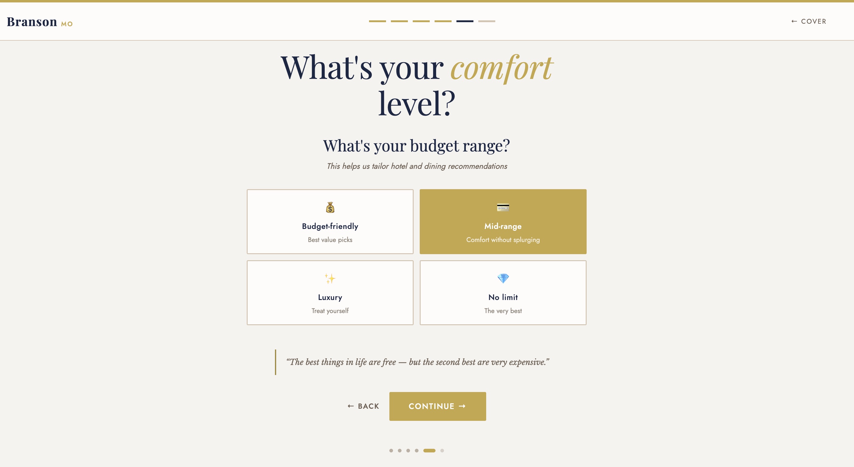 Budget range question with four options
