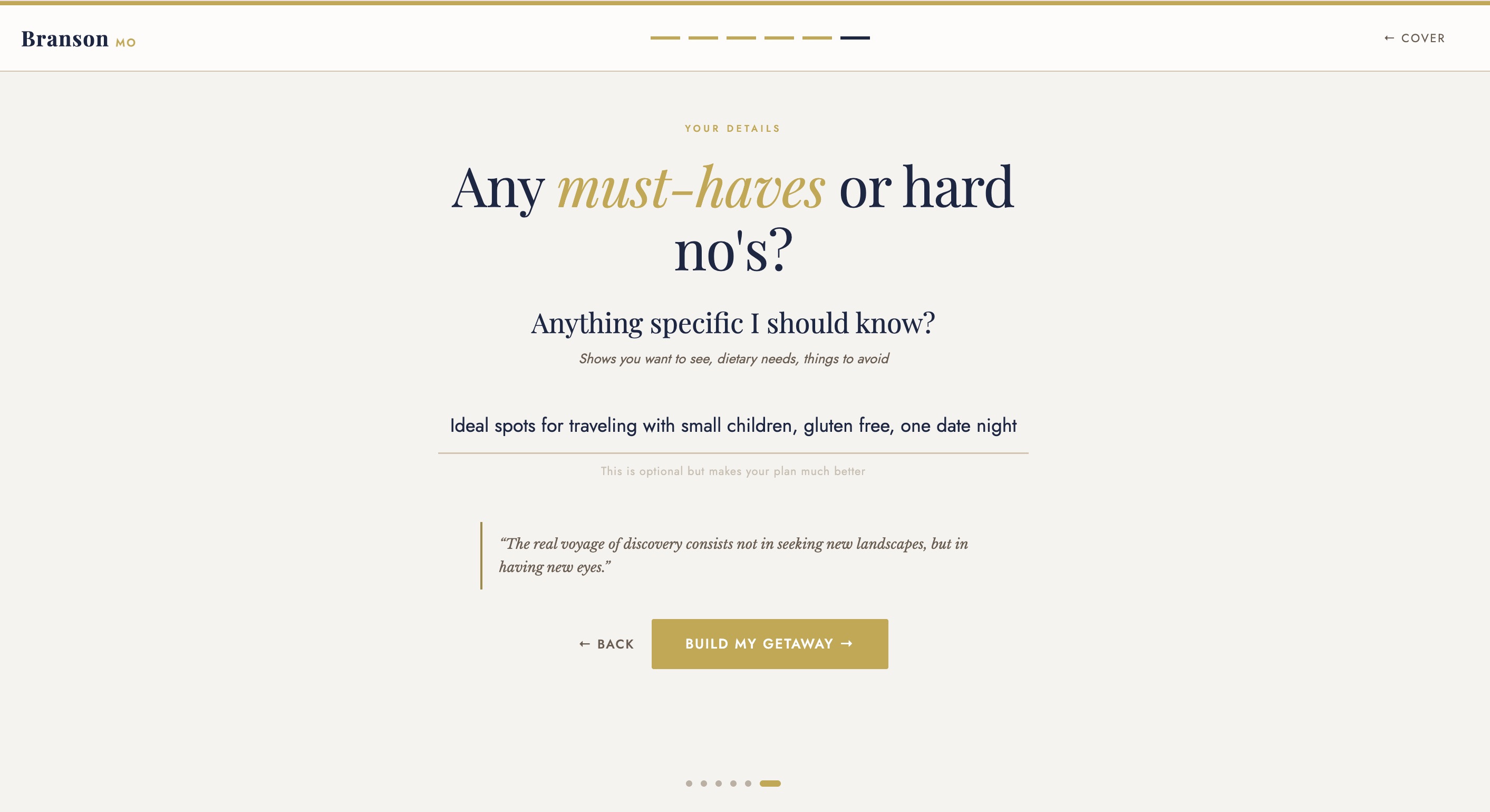 Free-text field for must-haves and special requests